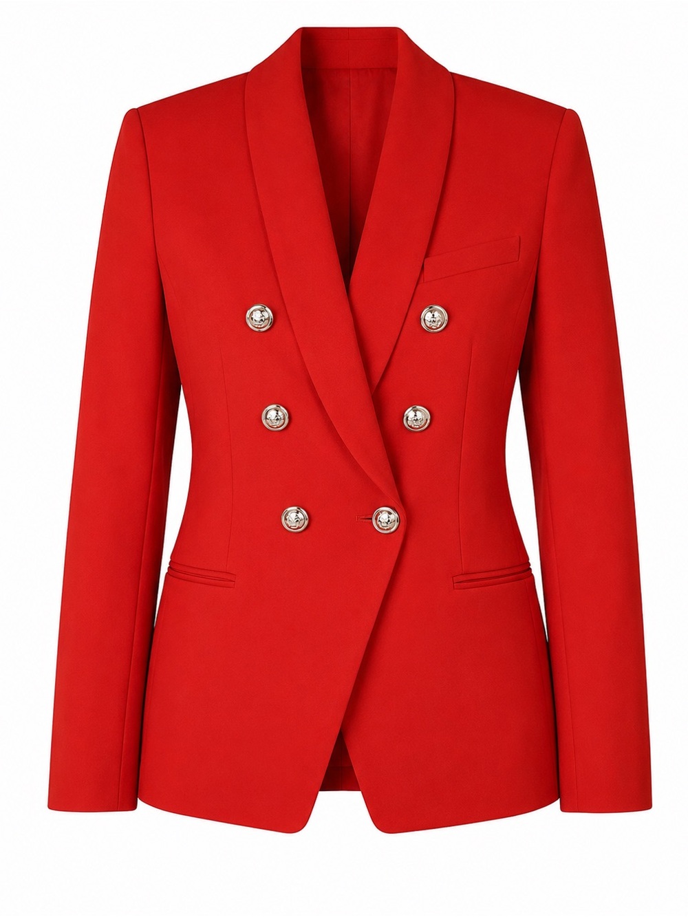 Balmain‎ Red Double Breasted Blazer Silver Lion Buttons FR 40 US 8 Jacket M